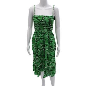 Kos Resort Women Sundress Green Floral Viscose Square Neck Sleeveless Size XS